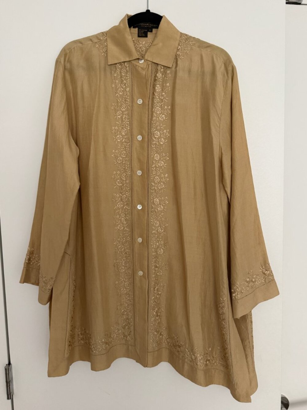 Donna Karan Embroidered Silk Blouse (Size Small)
